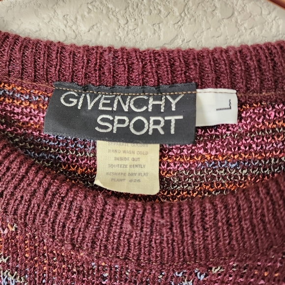 GIVENCHY SPORT x VINTAGE 80s maroon Logo Grapgic all over knit sweater rainbow L - Picture 6 of 9